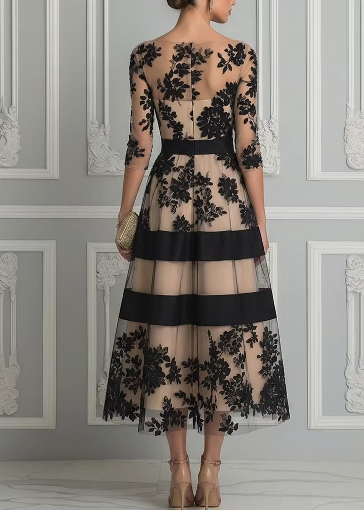 Floral Sheer A-Line Midi Dress