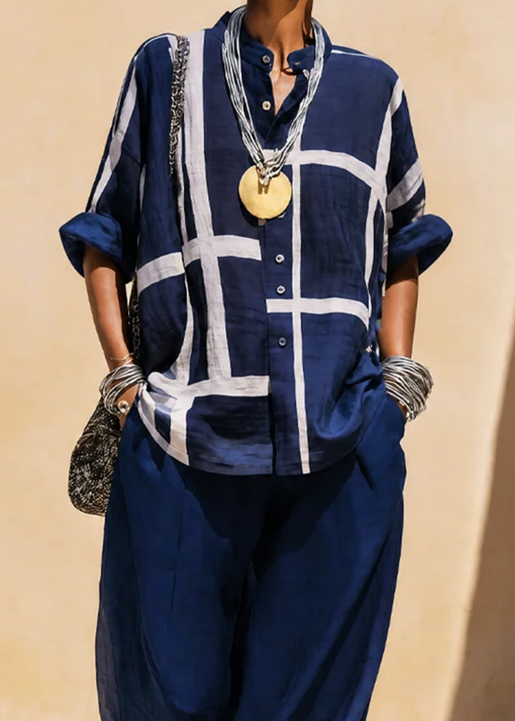 Relaxed Grid Wide-Leg Set