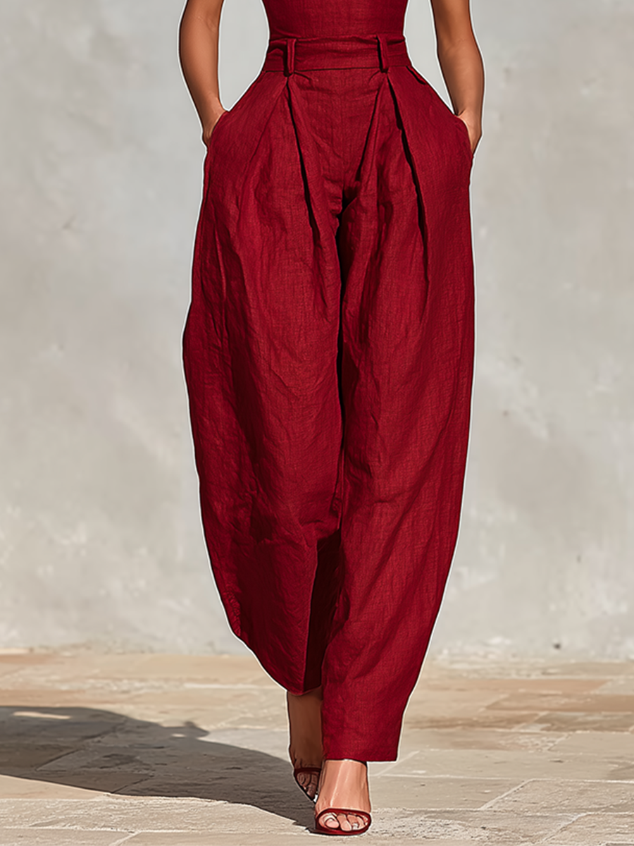 Spaghetti Straps & High-Waisted Pleated Jumpsuit