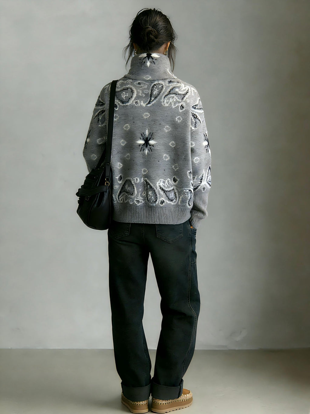 Grey Bandana Patterned Cardigan