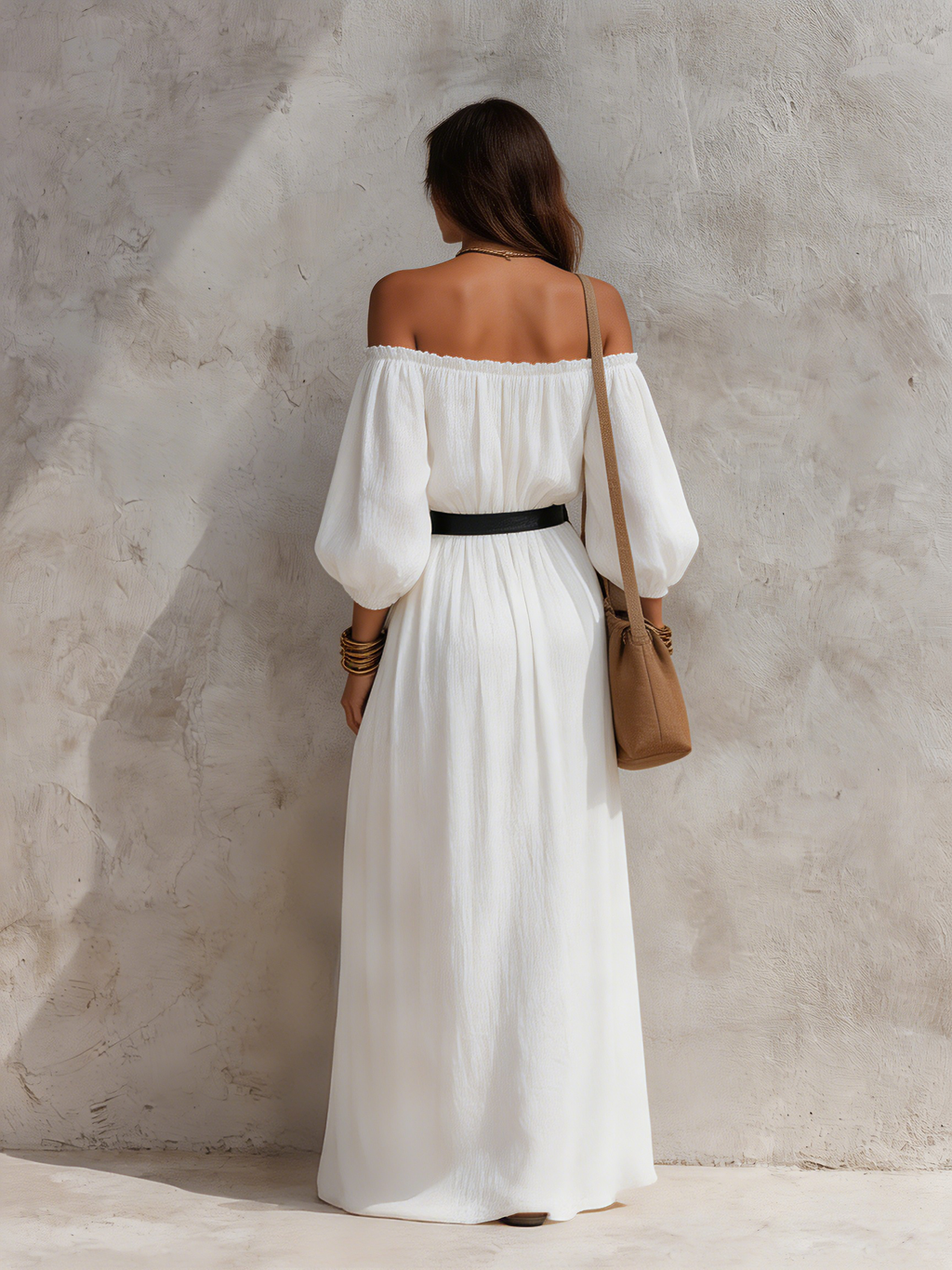 Off-Shoulder Belted Maxi Dress