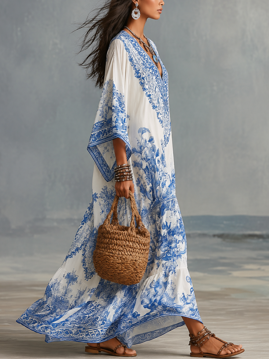 Refined Porcelain Kaftan Dress