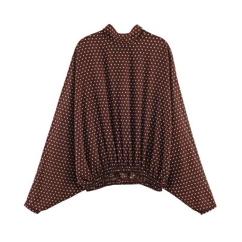 Seraphina Flowing Lantern-Sleeve Polka Dot Blouse