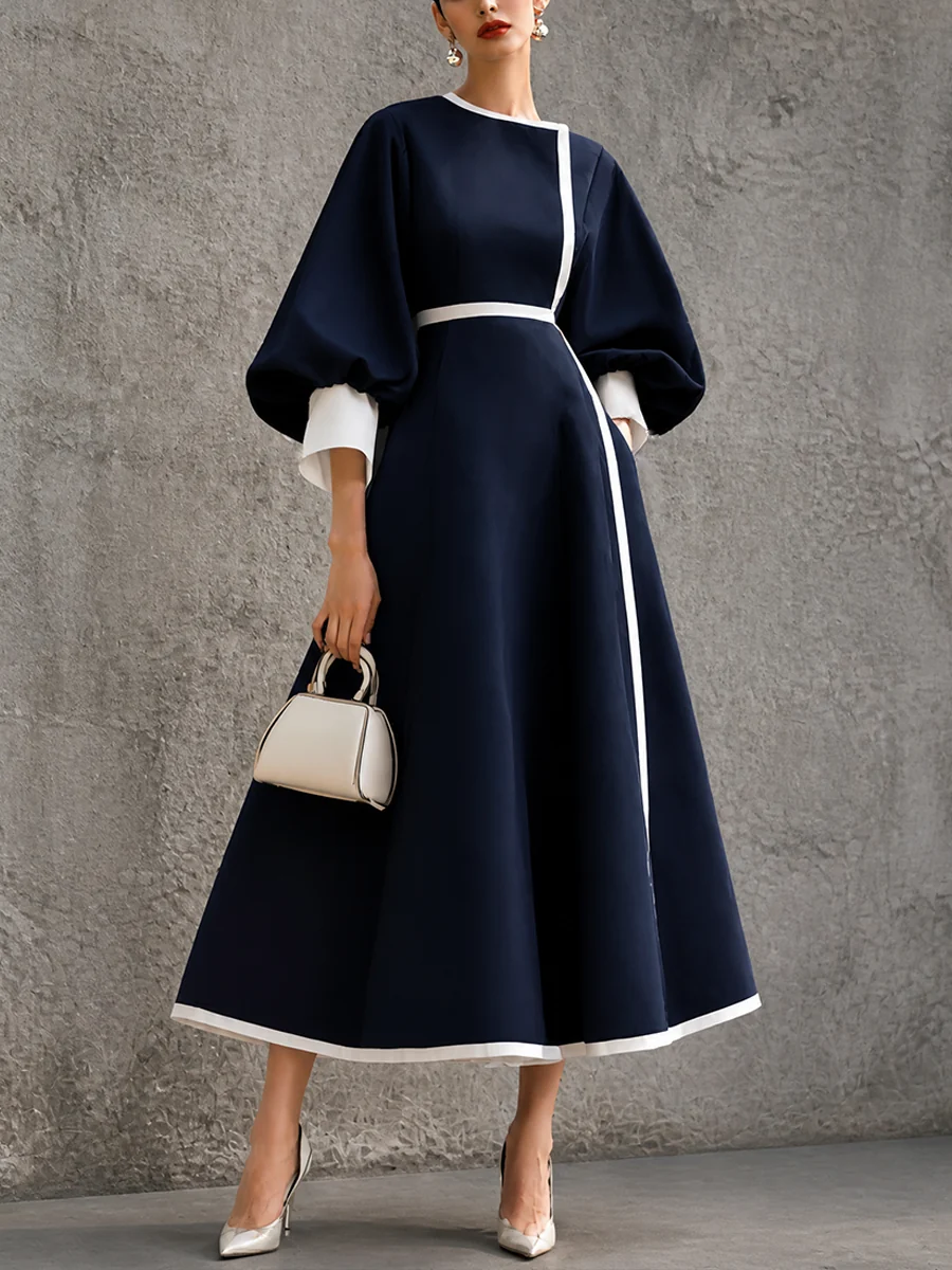 Vintage Piped A-Line Midi Dress