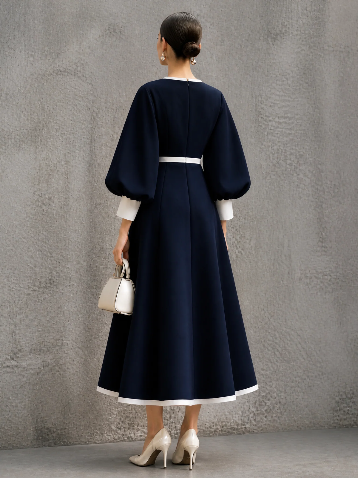 Vintage Piped A-Line Midi Dress