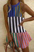Striped Print Sleeveless Resort Mini Dress