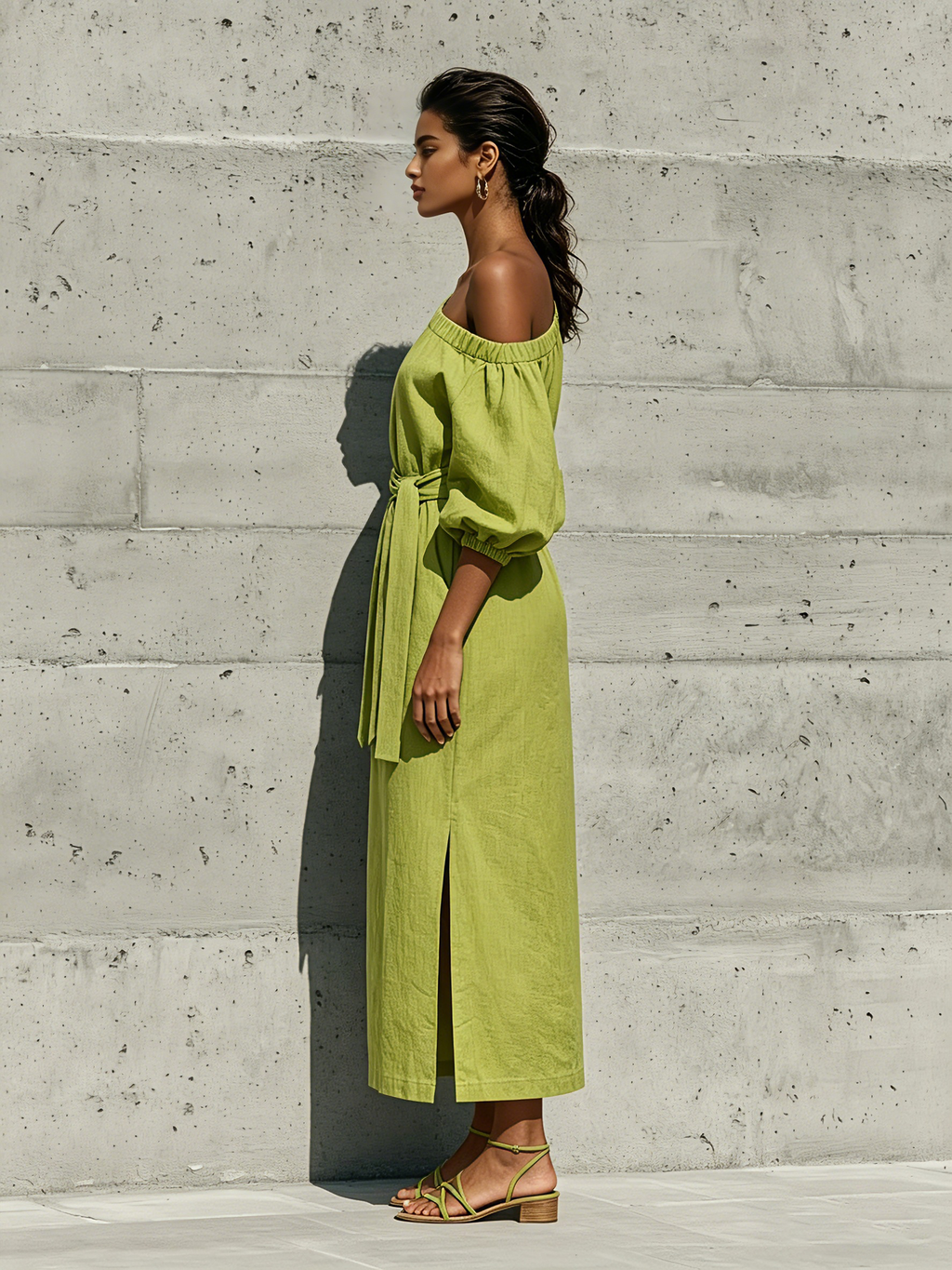 Off-Shoulder Linen Midi Dress