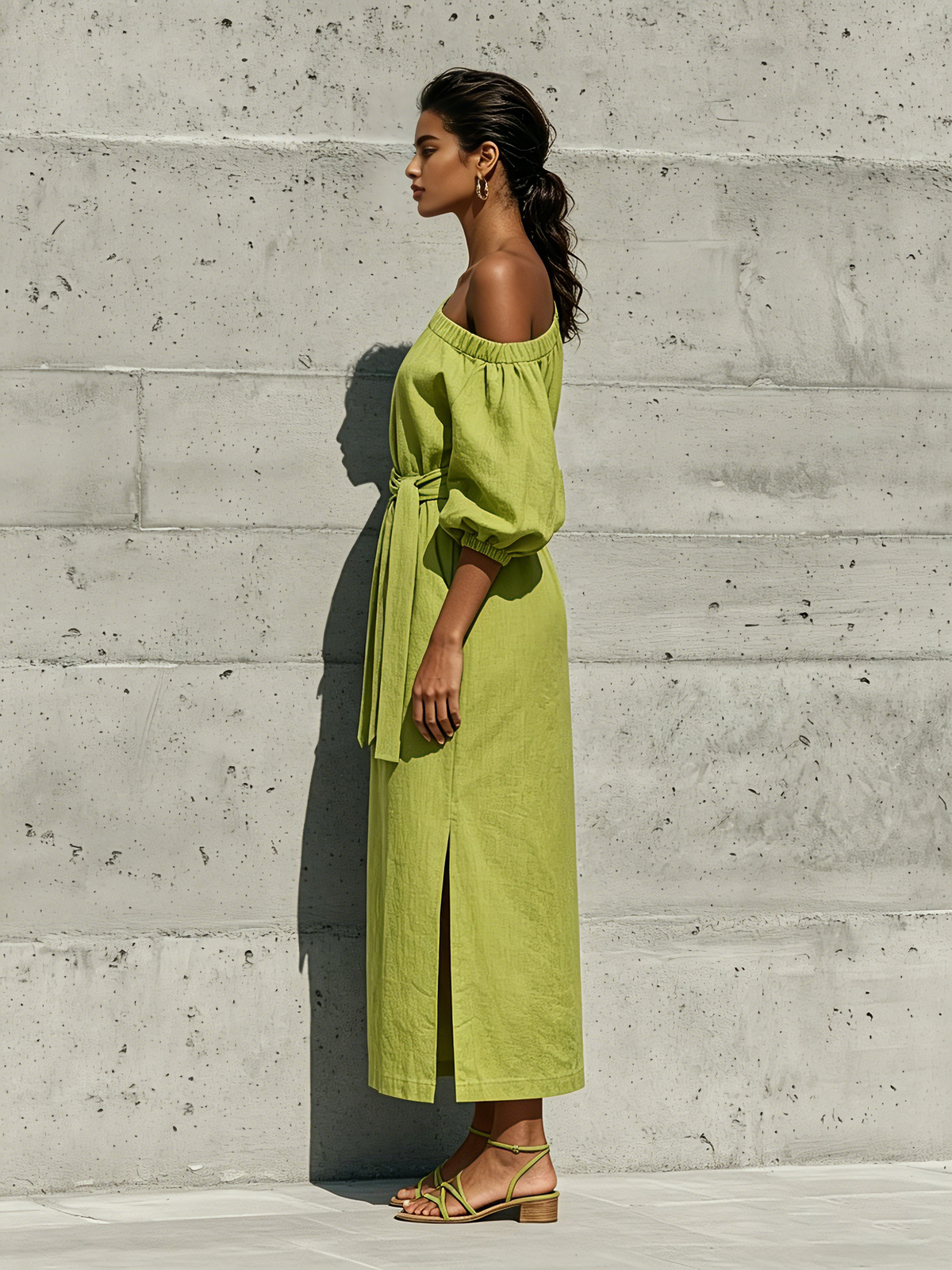 Off-Shoulder Linen Midi Dress