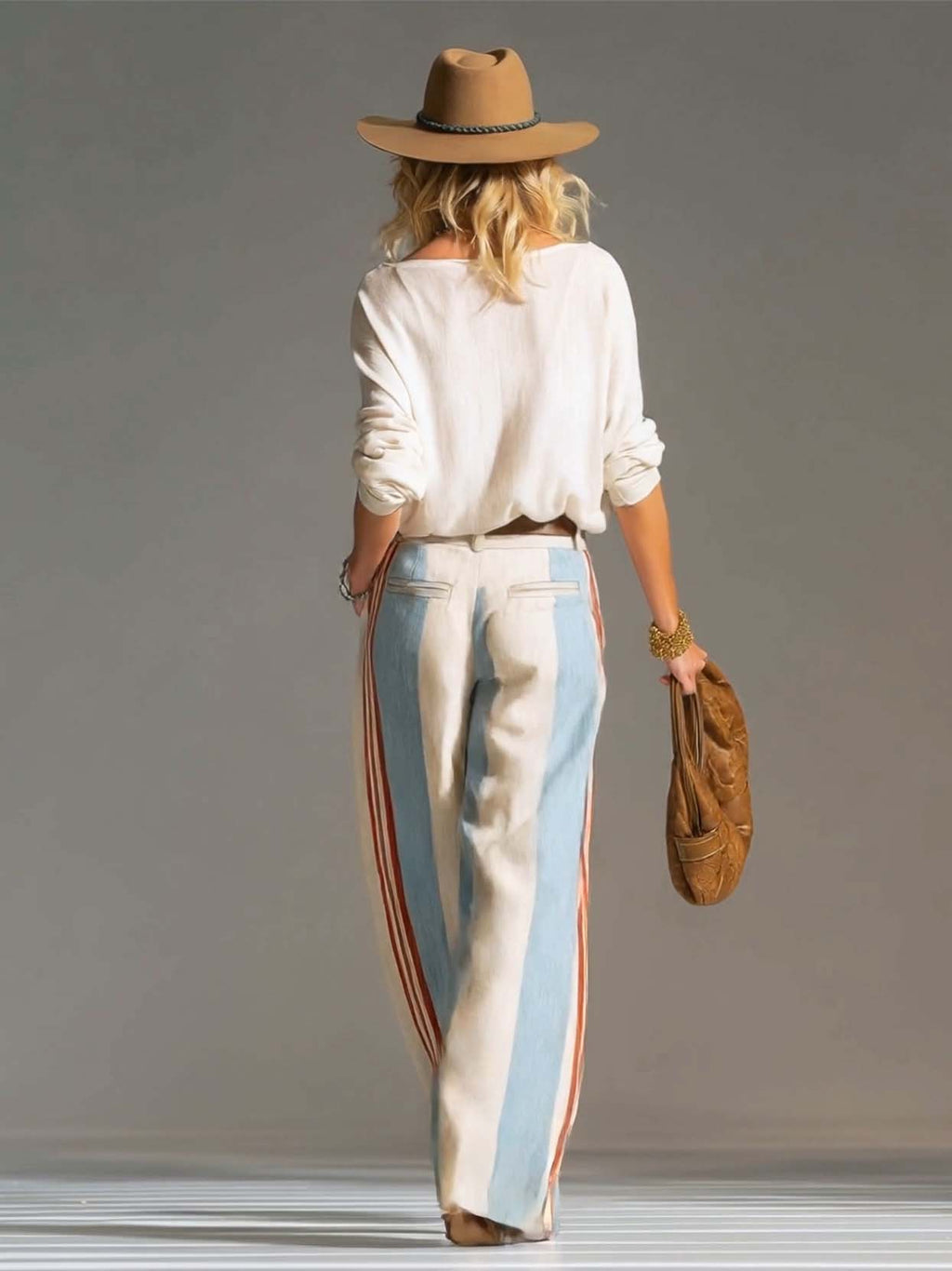 Retro Surplice Striped Wide-Leg Set