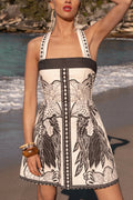 Unique Print Square Neck Sleeveless Casual Pocket Mini Dress
