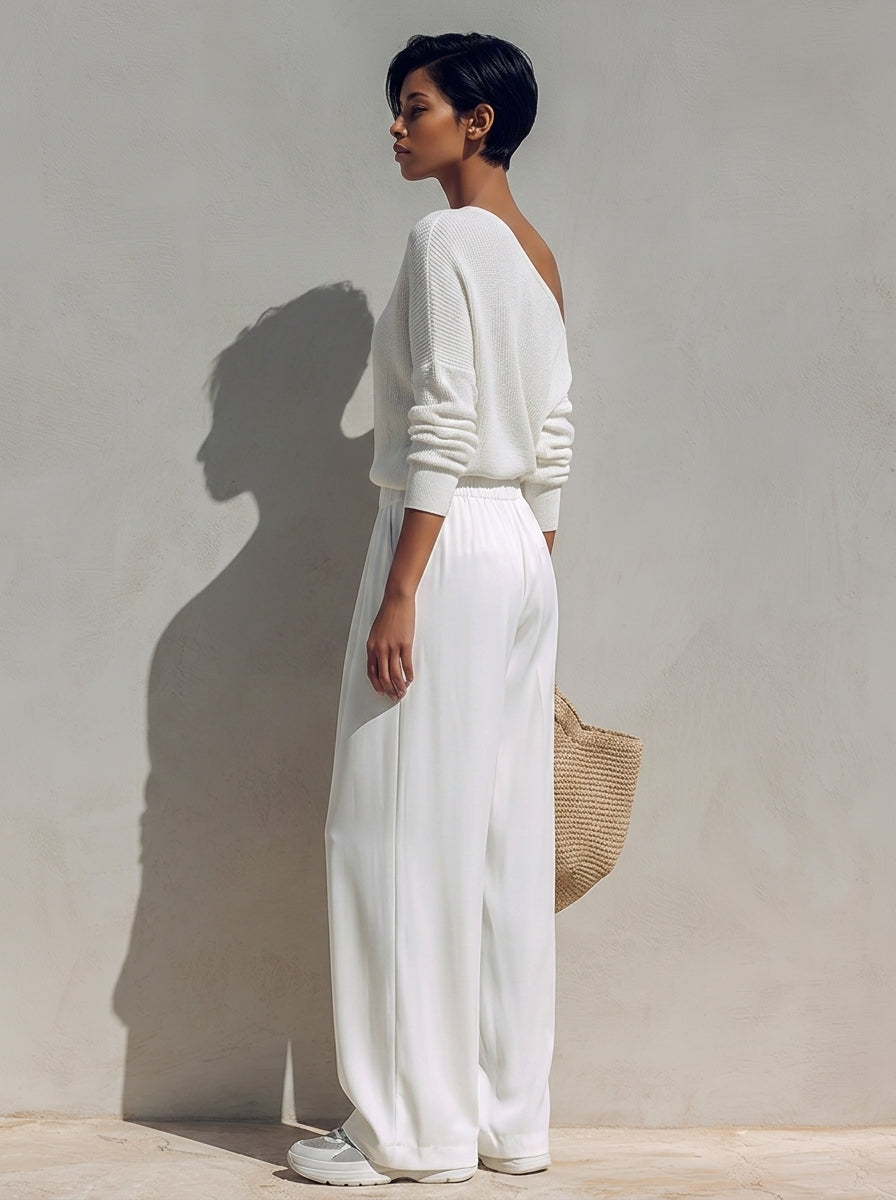 Asymmetric One-Shoulder Wide-Leg Set