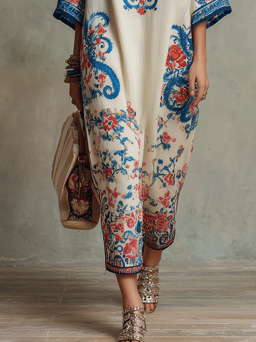 Floral Paisley Kaftan Midi Dress