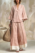 Minimalist V-Neck Linen Co-ord Set