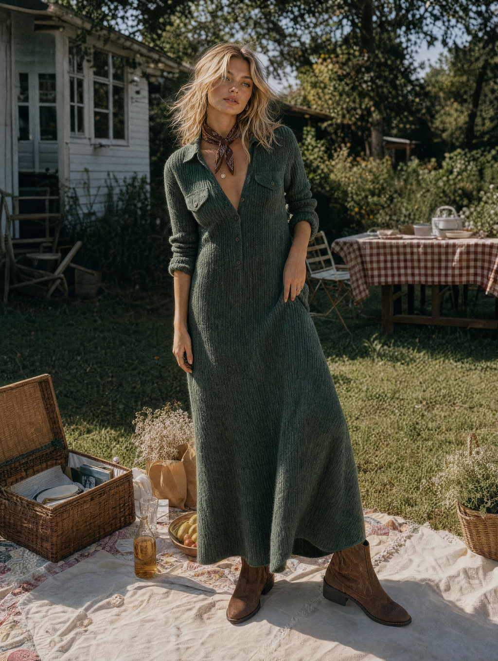 Vintage Collared Button Maxi Dress