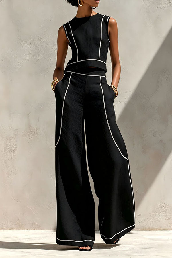 Elysia Contrast-Stitch Linen Two-Piece Set