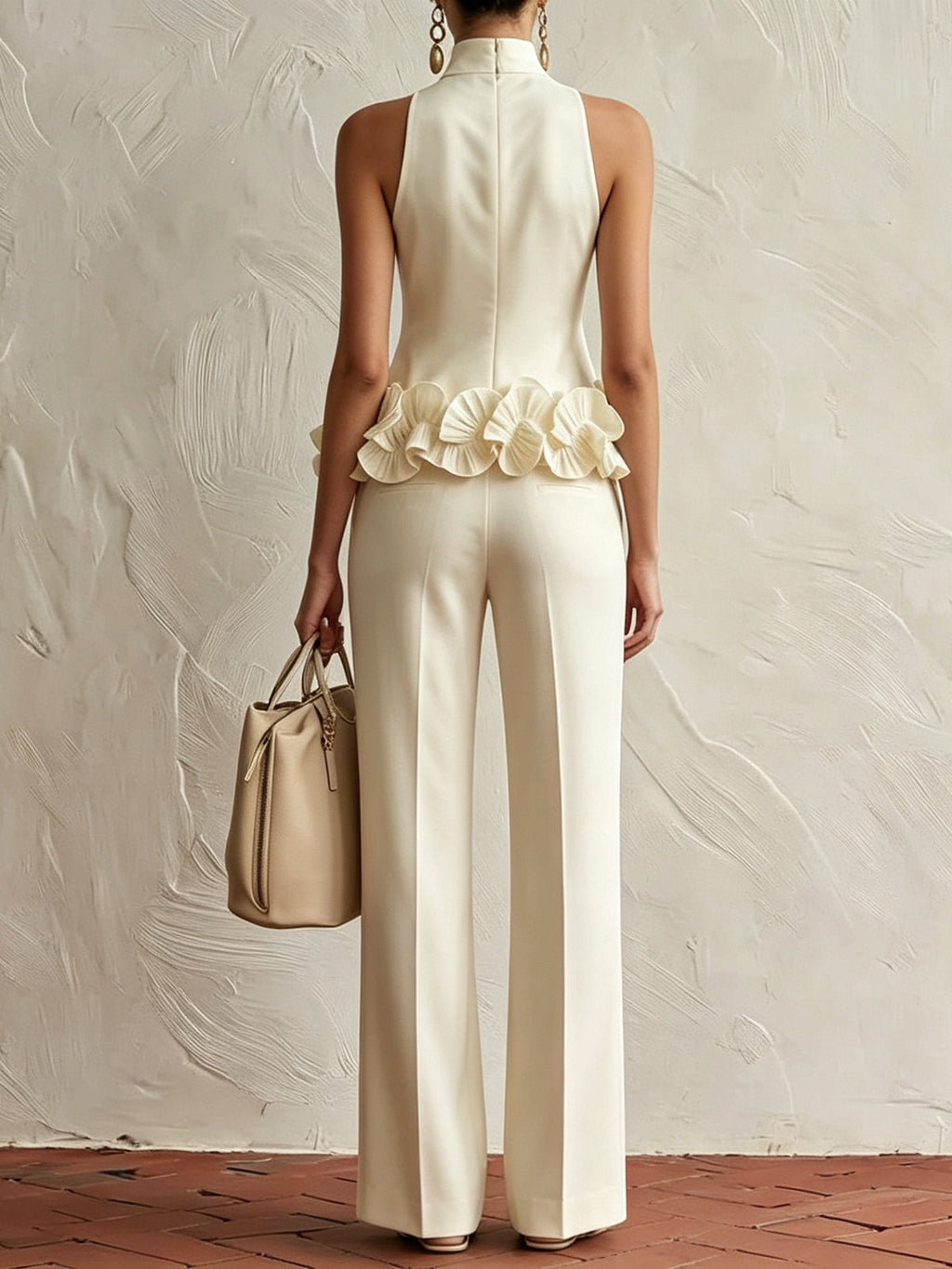 Floral Hem High-Neck Pant Set