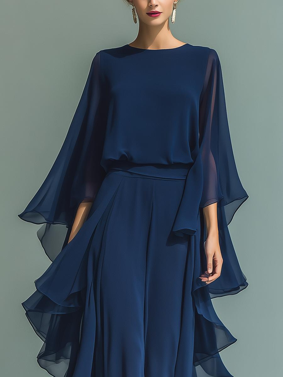 Midnight Grace Chiffon Two-Piece Set