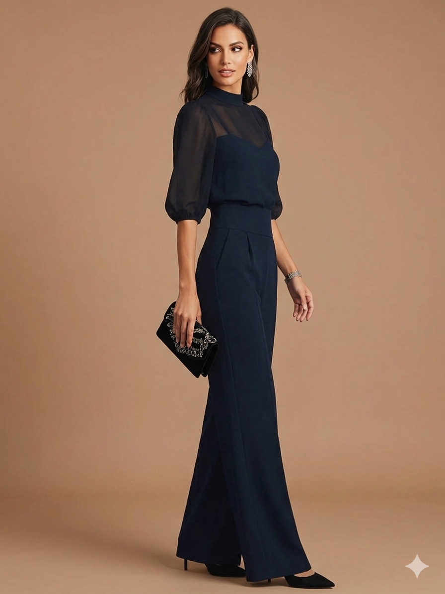 Sheer Chiffon Wide-Leg Three-Piece Set
