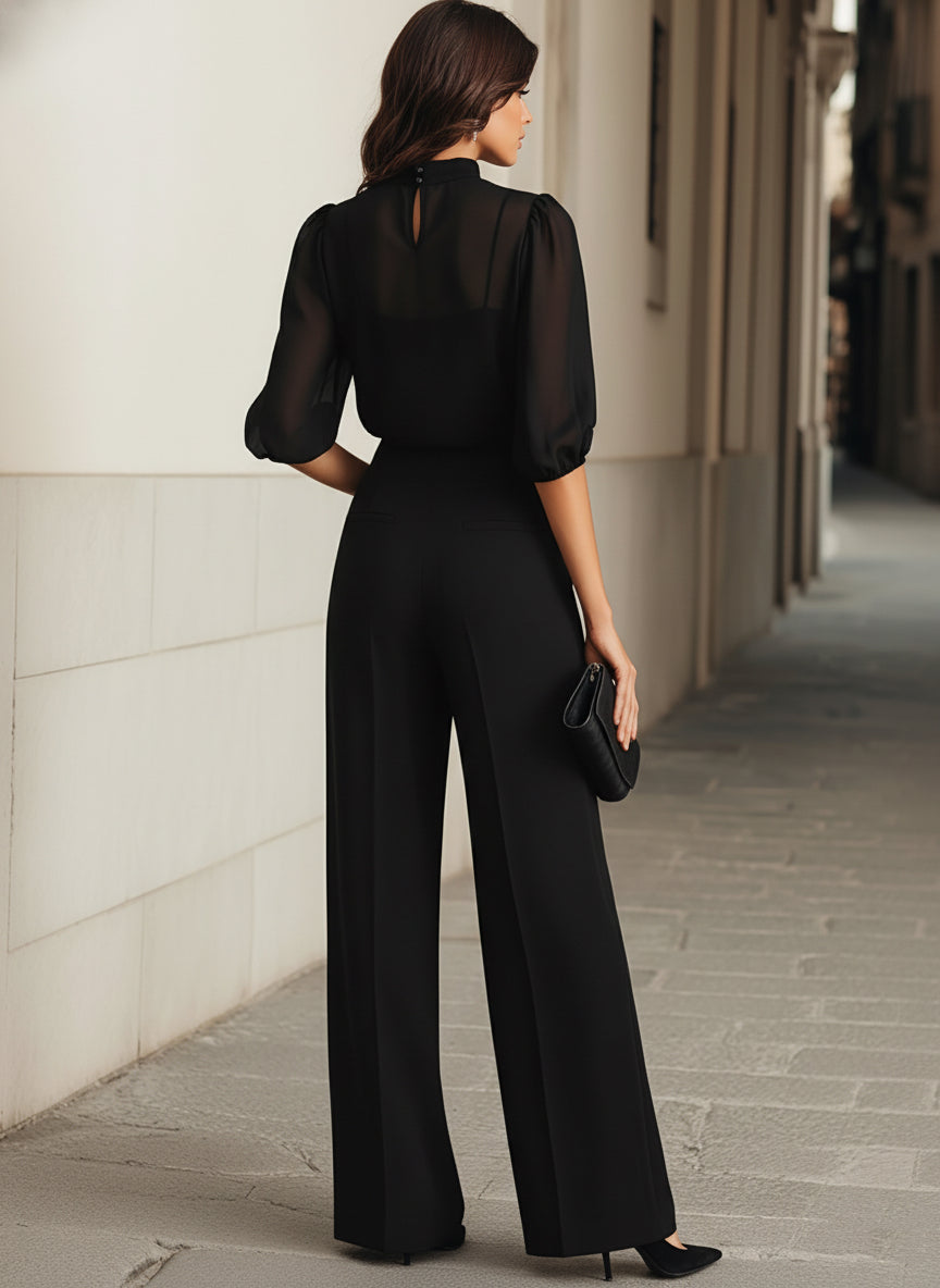 Sheer Chiffon Wide-Leg Three-Piece Set