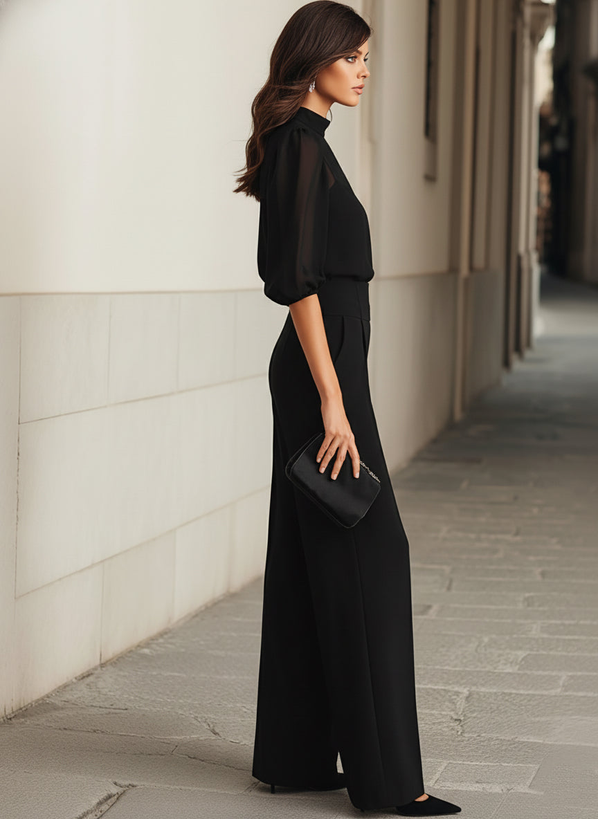 Sheer Chiffon Wide-Leg Three-Piece Set