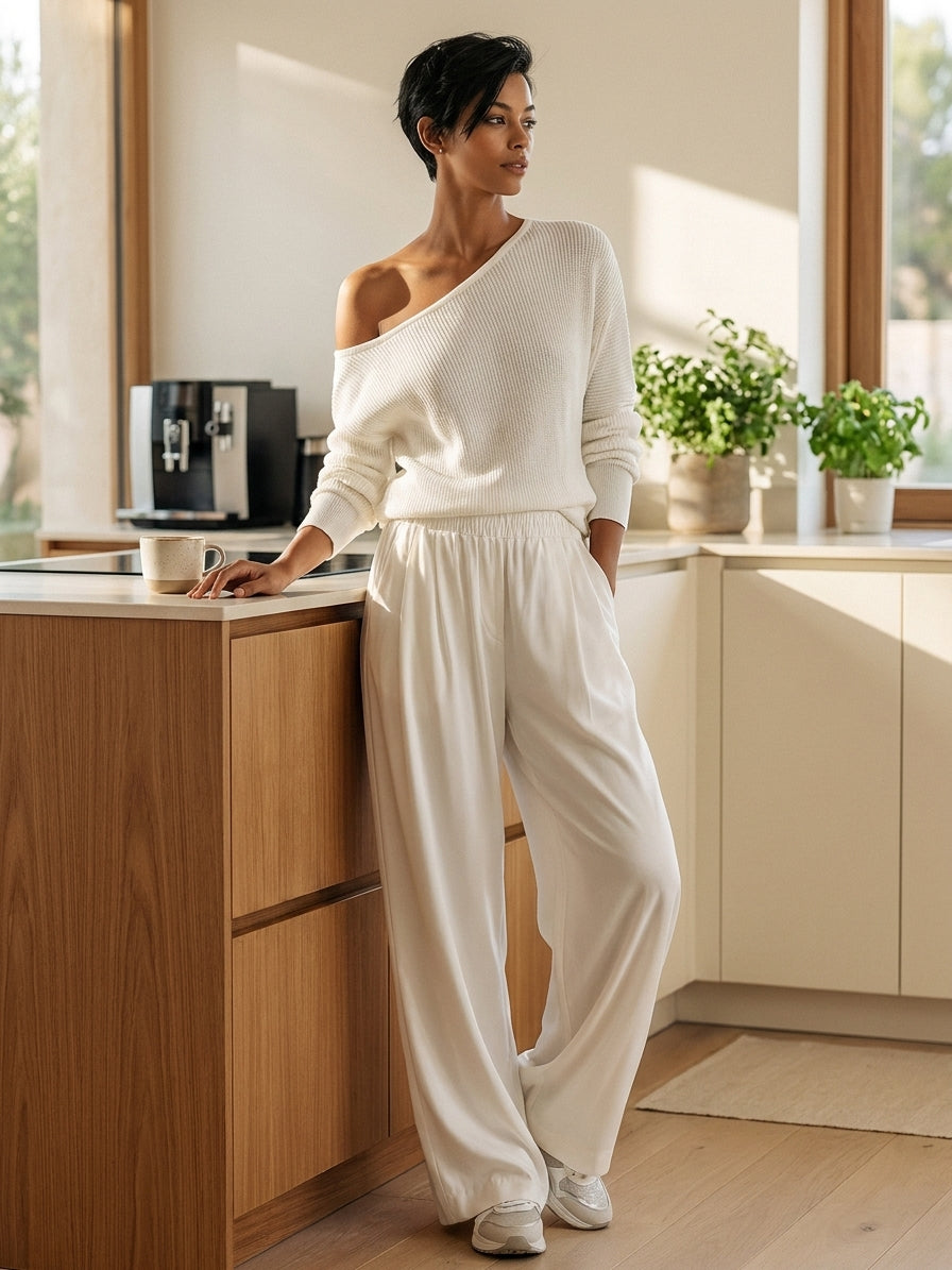 Asymmetric One-Shoulder Wide-Leg Set