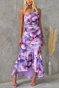Spring/summer new diagonal shoulder print with elastic lining dress INS casual dress female