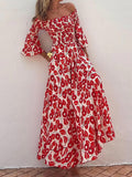 Ladies' Vacation Flower Street Elegant Printed Off Shoulder Waist Pocket Long Dress