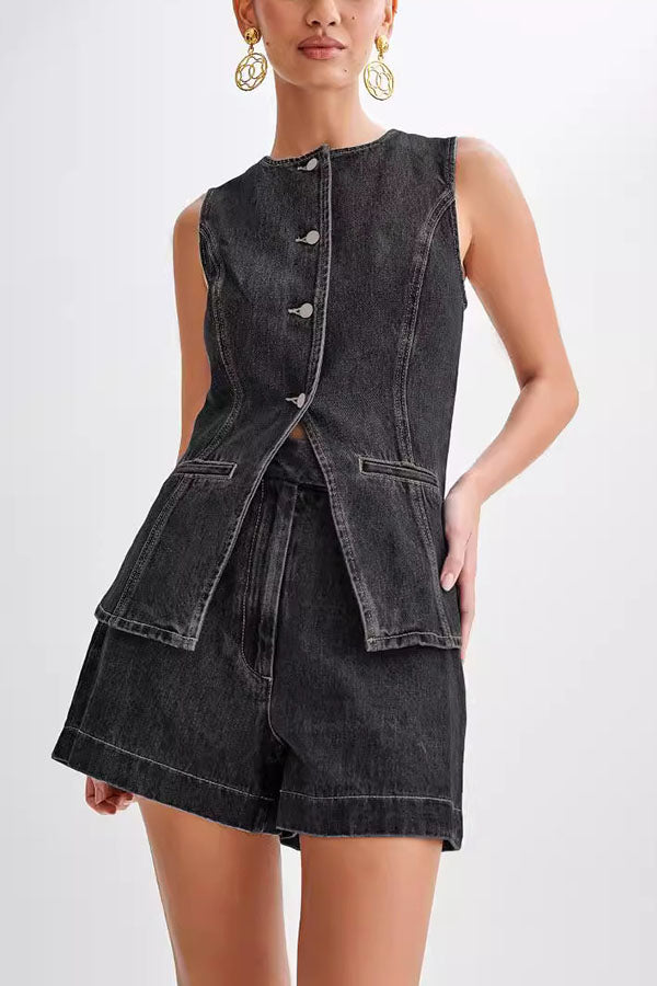 Abel Denim High Waist Relaxed Fit Shorts