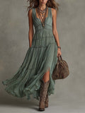 Pleated Chiffon V-Neck Maxi Dress