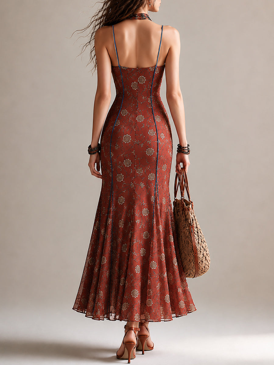Floral Chiffon Mermaid Maxi Dress