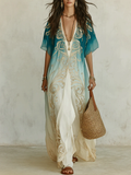Aqua Ombré Kaftan Maxi Dress