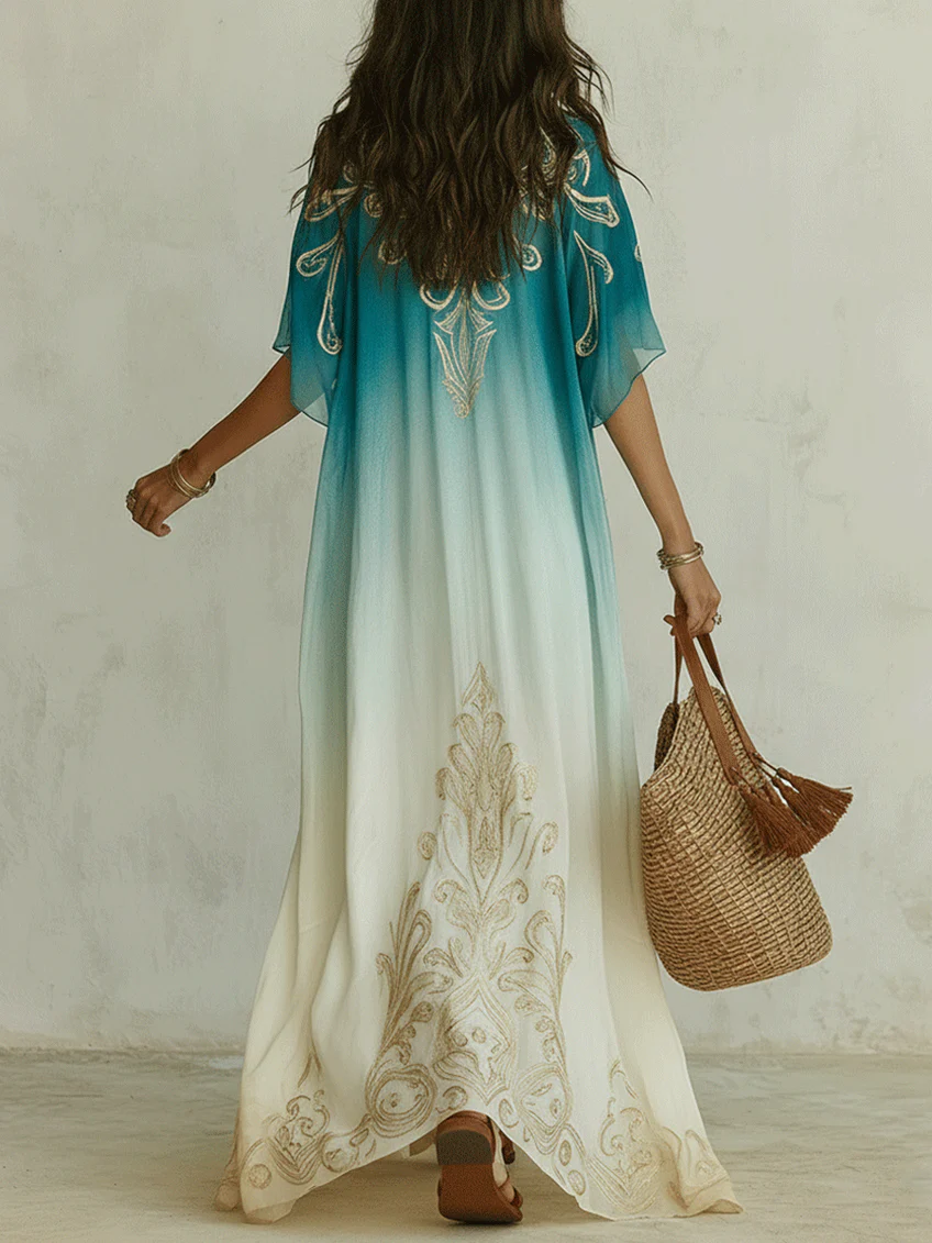 Aqua Ombré Kaftan Maxi Dress