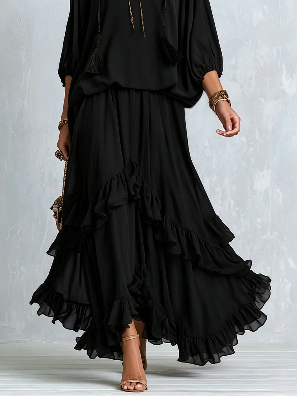 Ethereal Tiered Chiffon Skirt Set