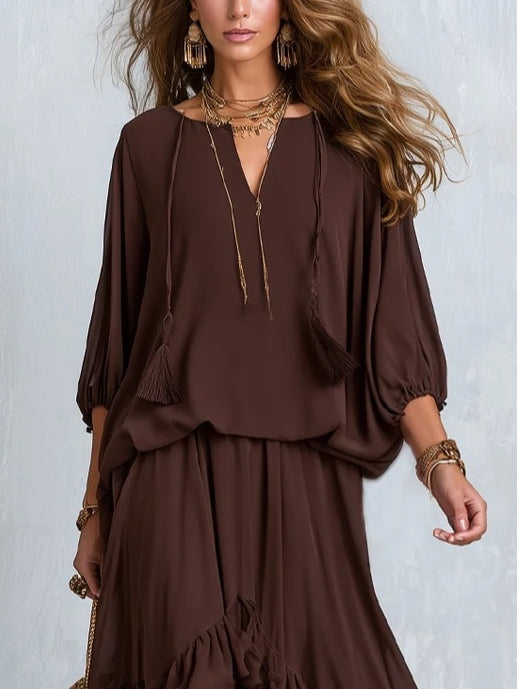 Bohemian Ruffle Chiffon Skirt Set