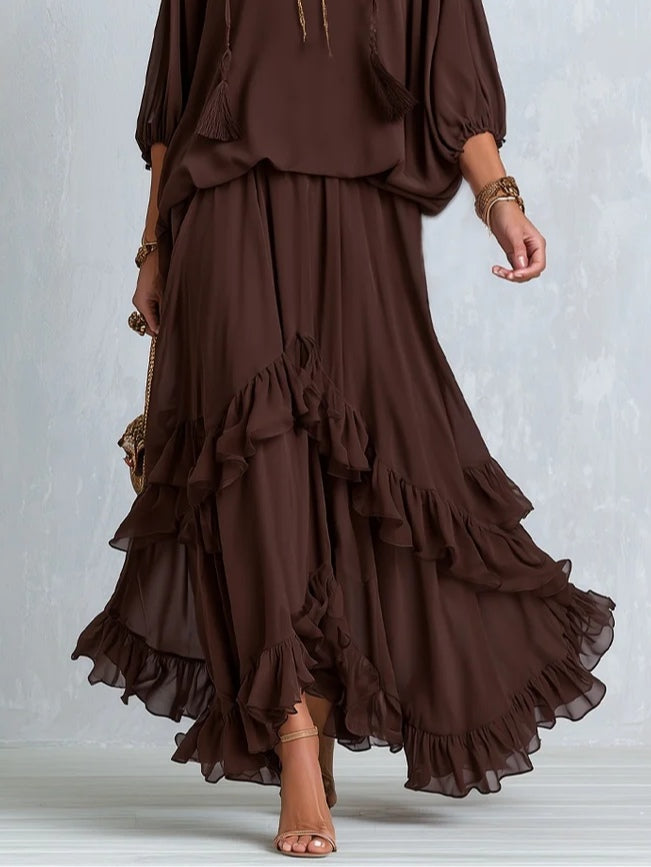 Bohemian Ruffle Chiffon Skirt Set