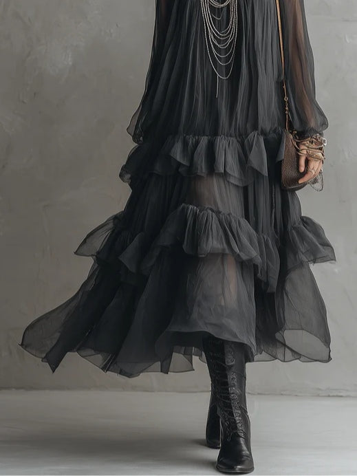 Sheer Layered Ruffle Maxi Dress