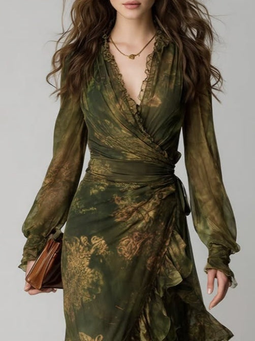 Floral Ruffle Chiffon Maxi Dress