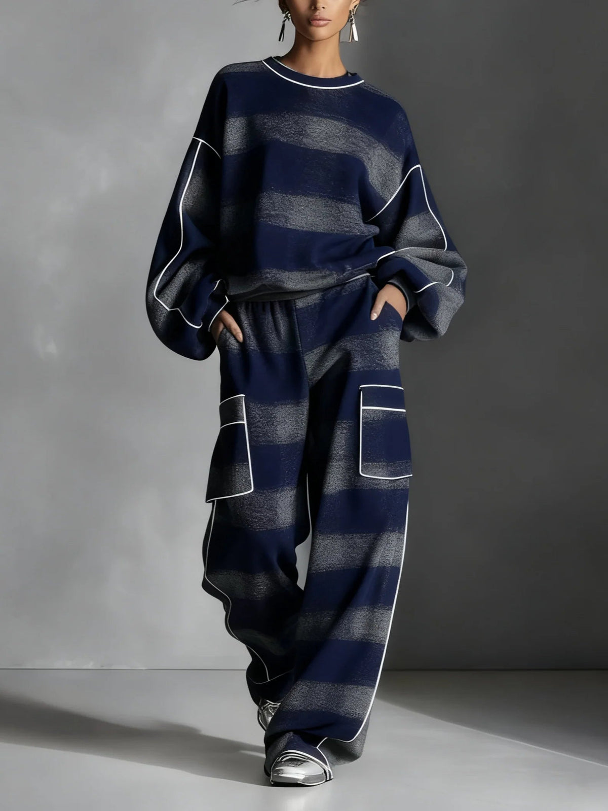 Red-Grey Plaid Contrast Sweatsuit Set