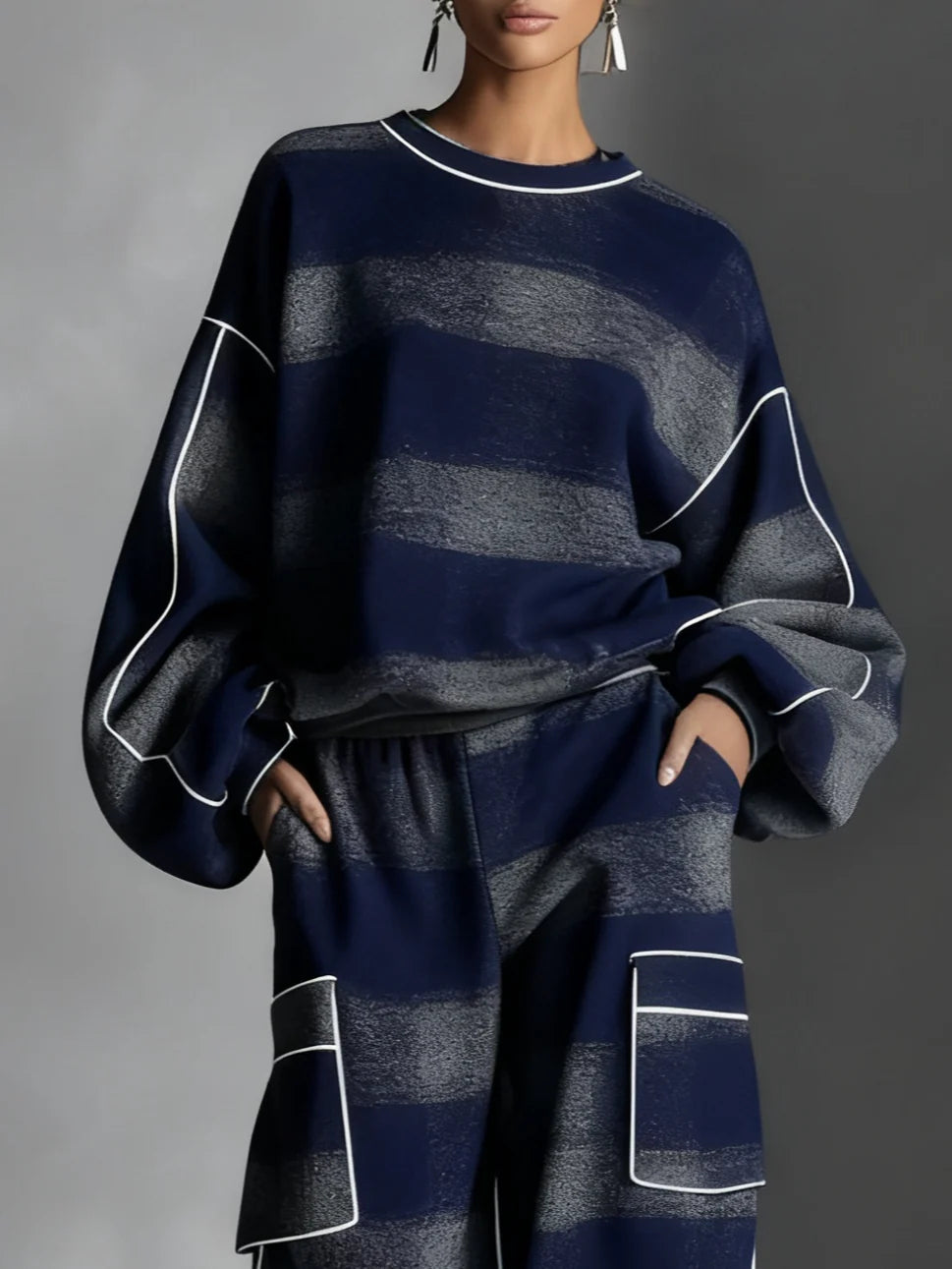 Red-Grey Plaid Contrast Sweatsuit Set