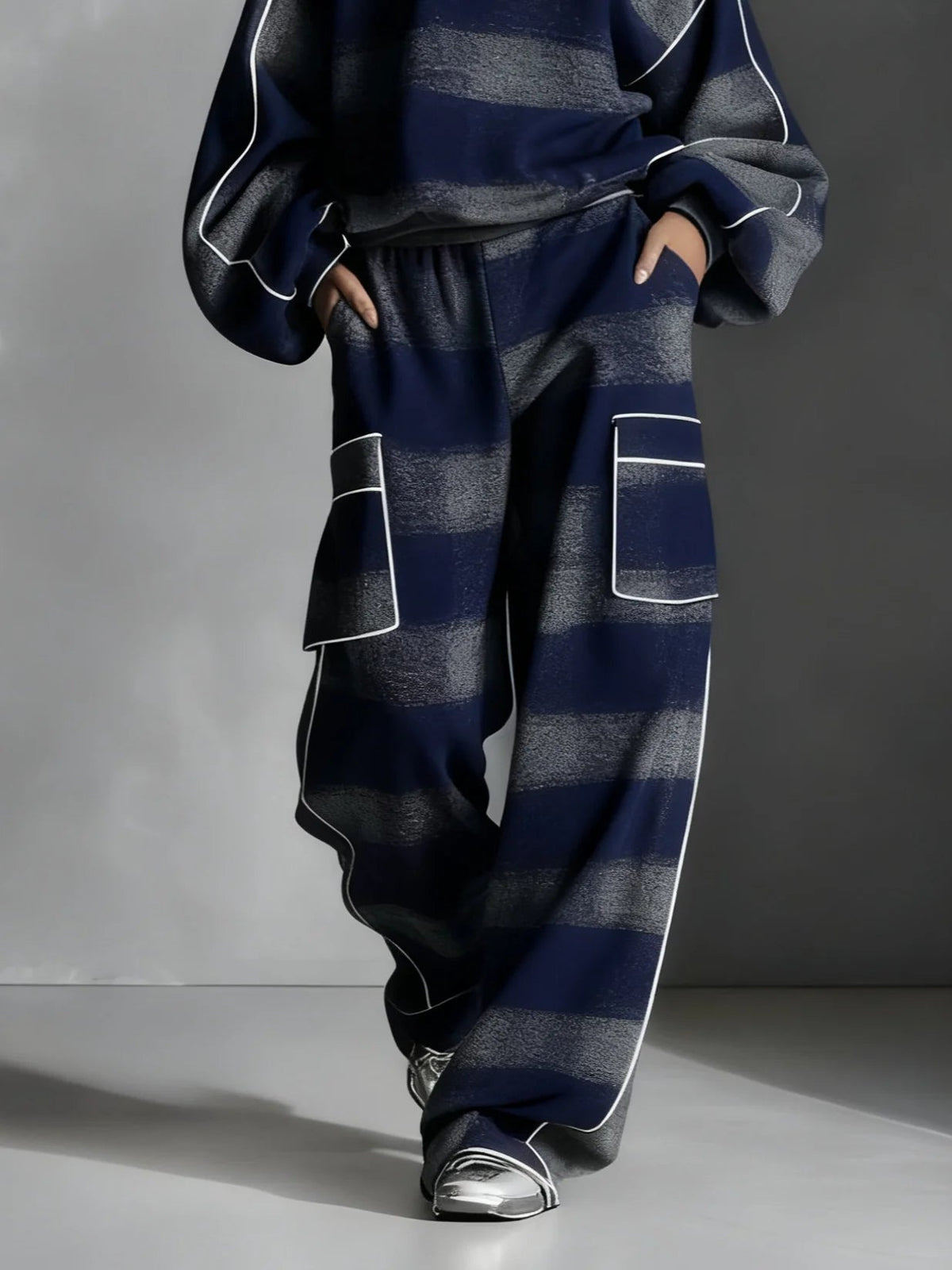 Red-Grey Plaid Contrast Sweatsuit Set