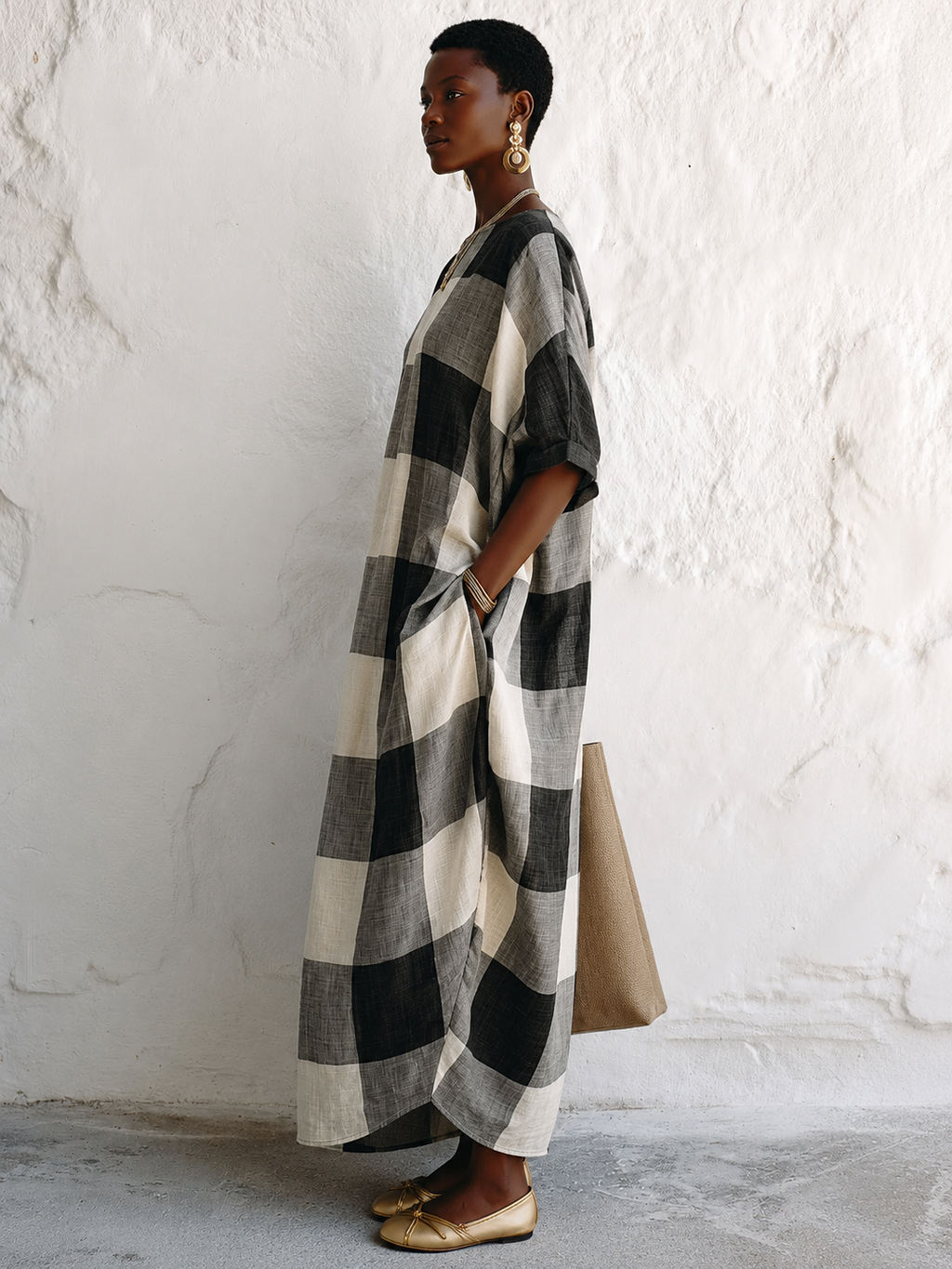 Classic Color-Block Plaid Maxi Dress