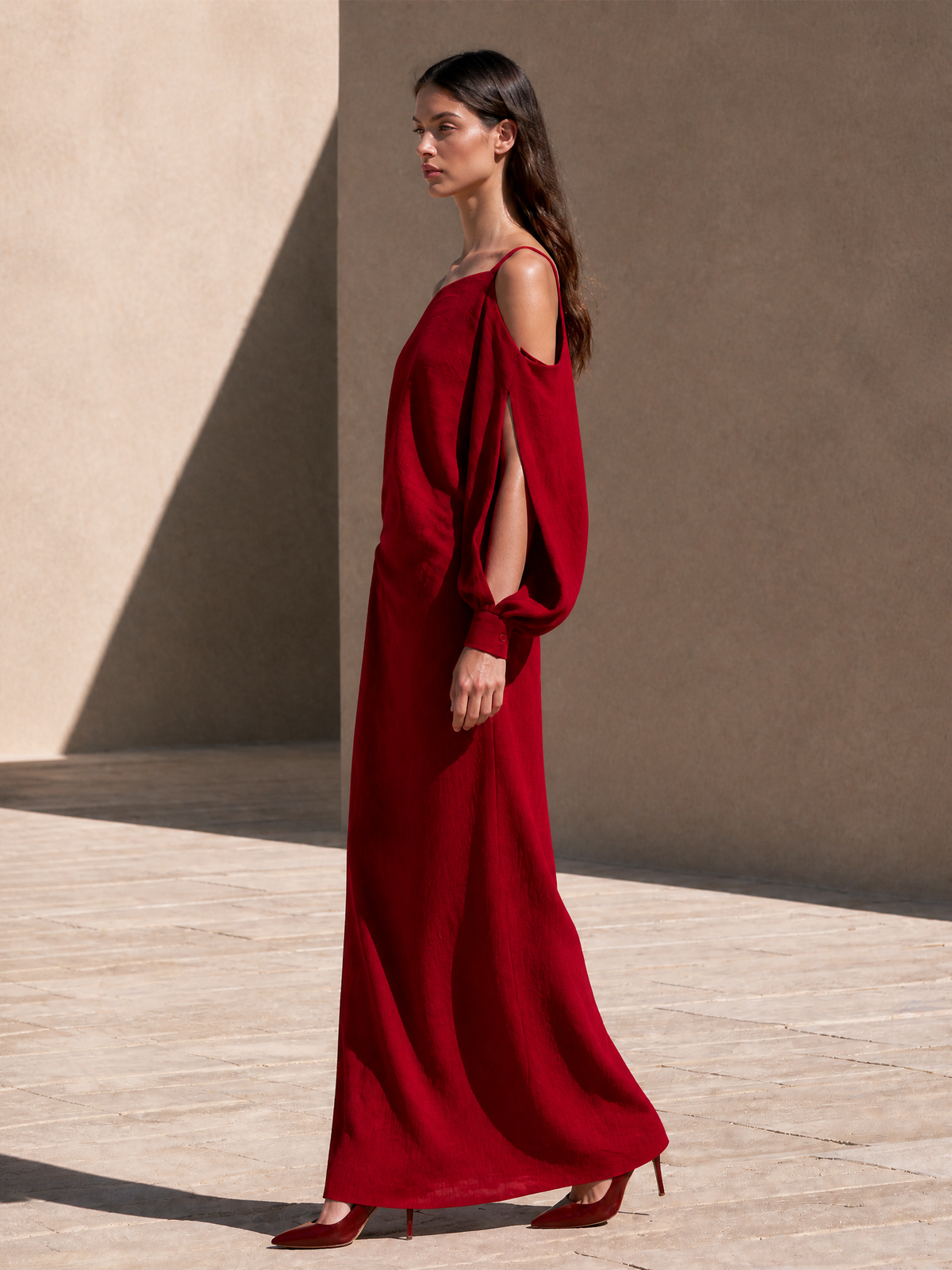 Cold-Shoulder Draped Maxi Dress