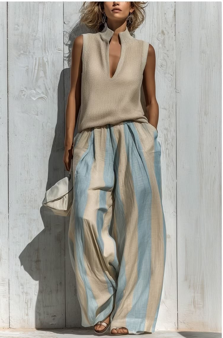 Striped Sleeveless Wide-Leg Set