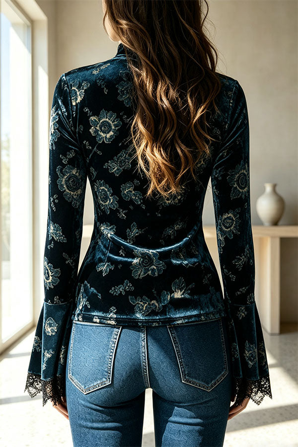 Opulent Midnight Floral Velvet Top