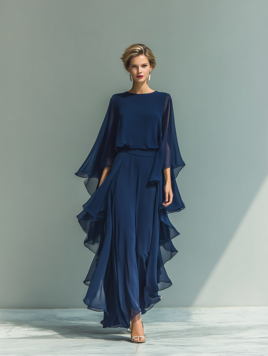 Midnight Grace Chiffon Two-Piece Set