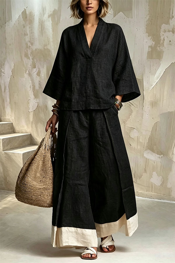 Minimalist V-Neck Linen Co-ord Set