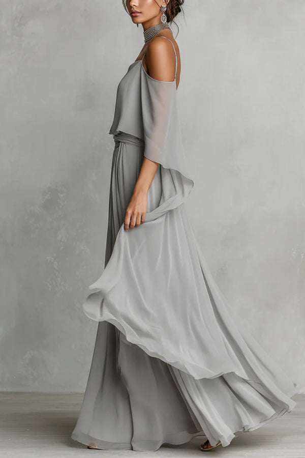 Solid Color Chiffon Off-shoulder Camisole Top and Casual Wide-leg Pants Set