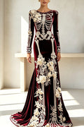 Luxury skull embroidered velvet dress