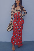 Sabine Animal and Butterfly Print Colorblock Long Sleeve Bias Cut Maxi Dress