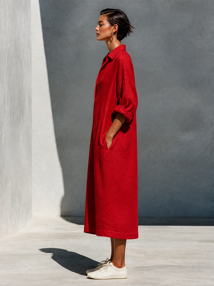 Oversized Button-Front Shirt Dress